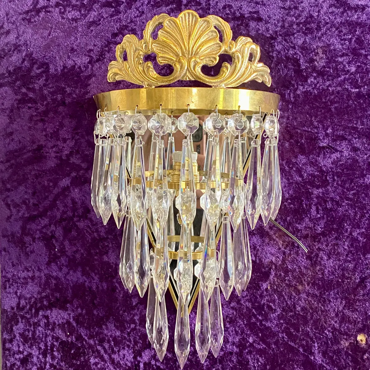 Brass & Crystal Waterfall Sconce With Scallop Detail - Sold 1