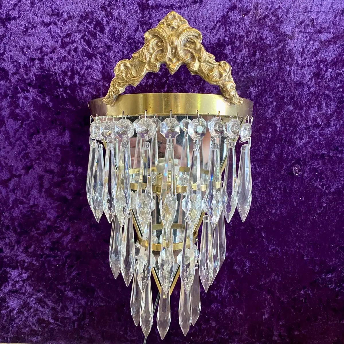Cast Brass & Crystal Waterfall Sconces 1