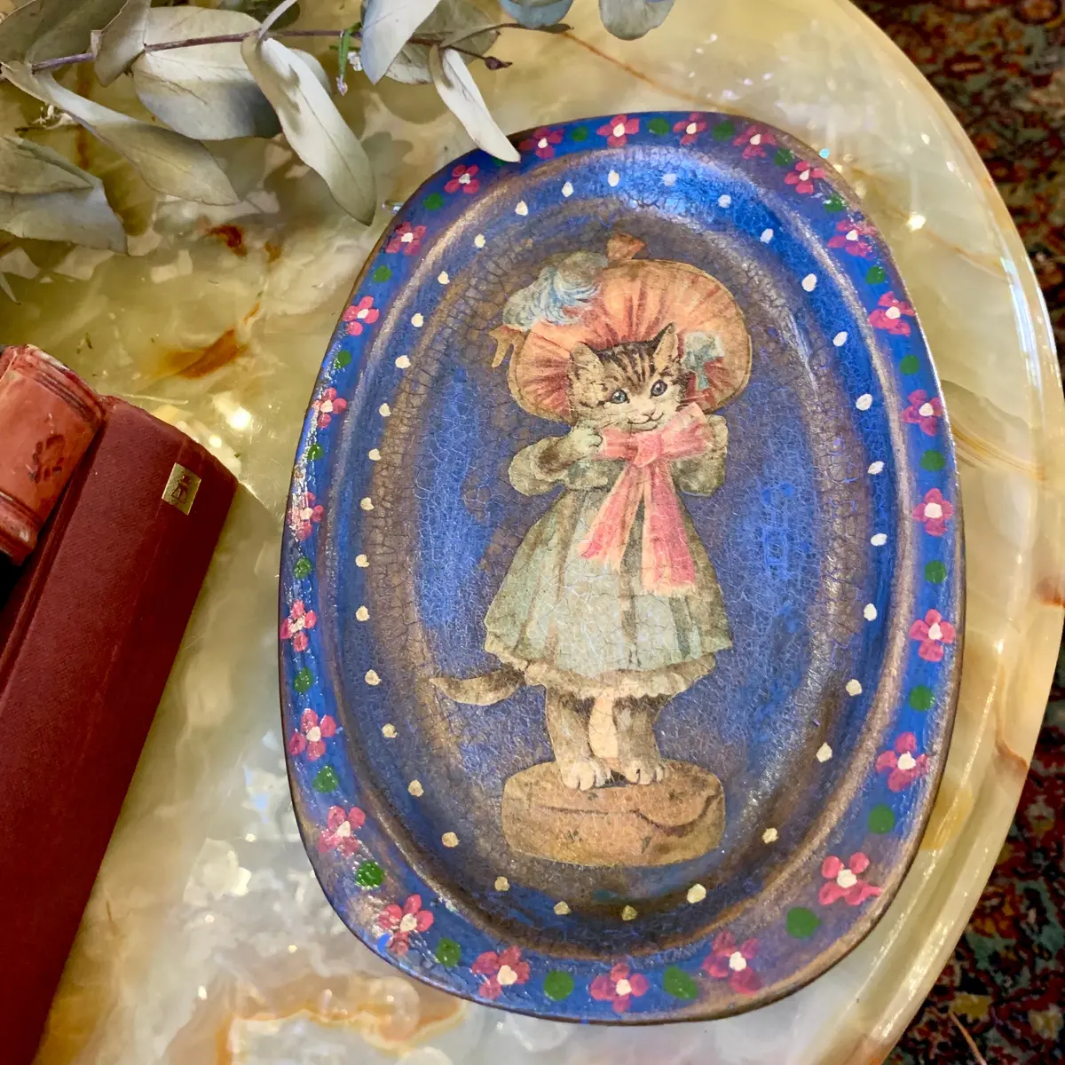 Cute Hand Painted Kitten Ceramic Dish 1