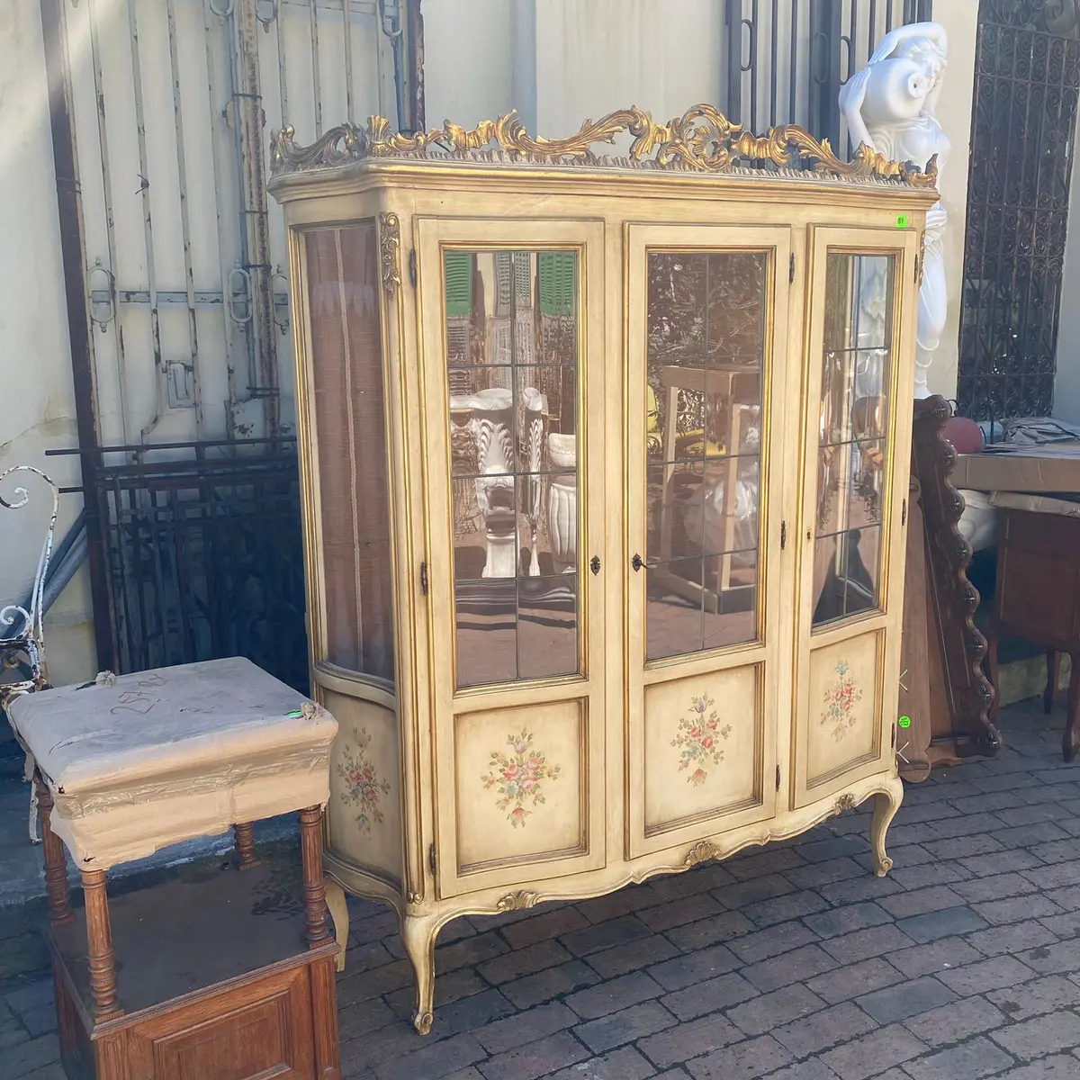Antique Gilt French Display Cabinet With Hand Painted Detail - Sold 1