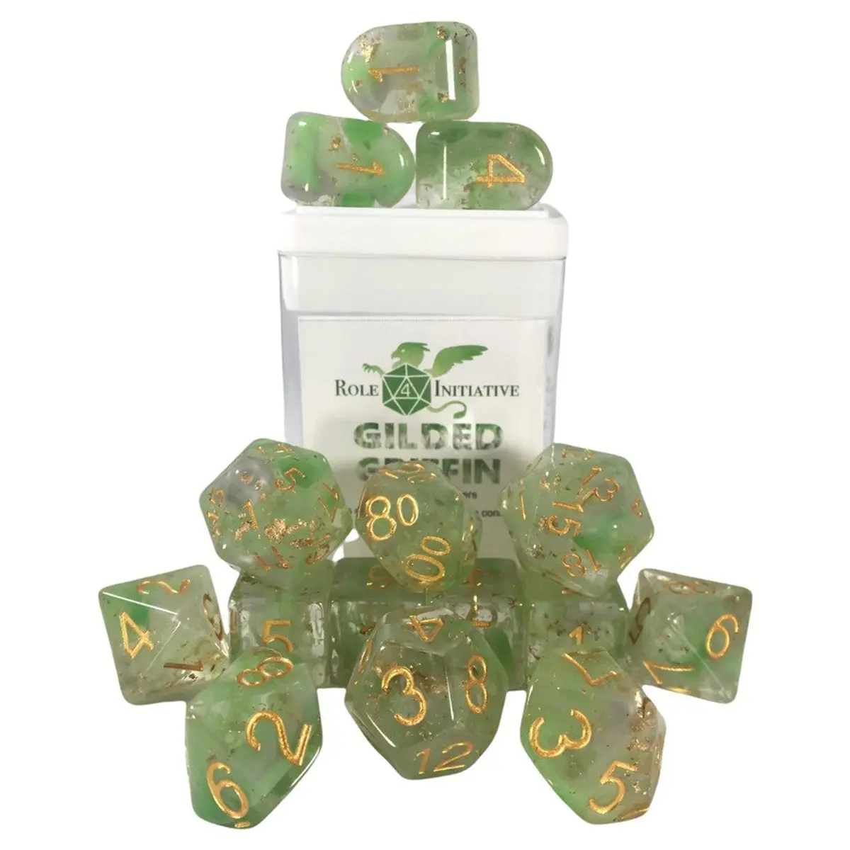 Role 4 Initiative: Set Of 15 Dice: Glitter - Polyhedral: Diffusion Gilded Griffin (15) 1