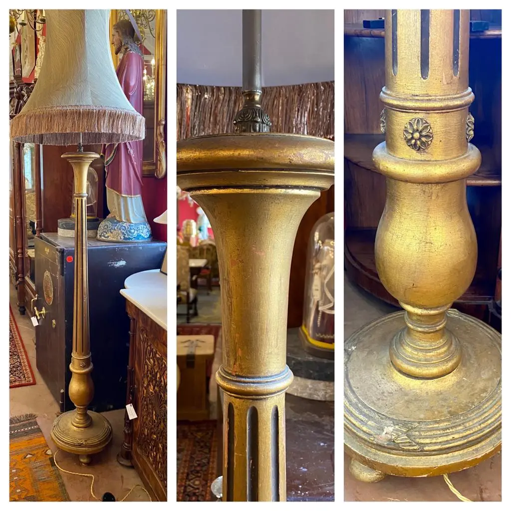Heavy Wood Carved Standing Lamp With Aged Gold Finish 1