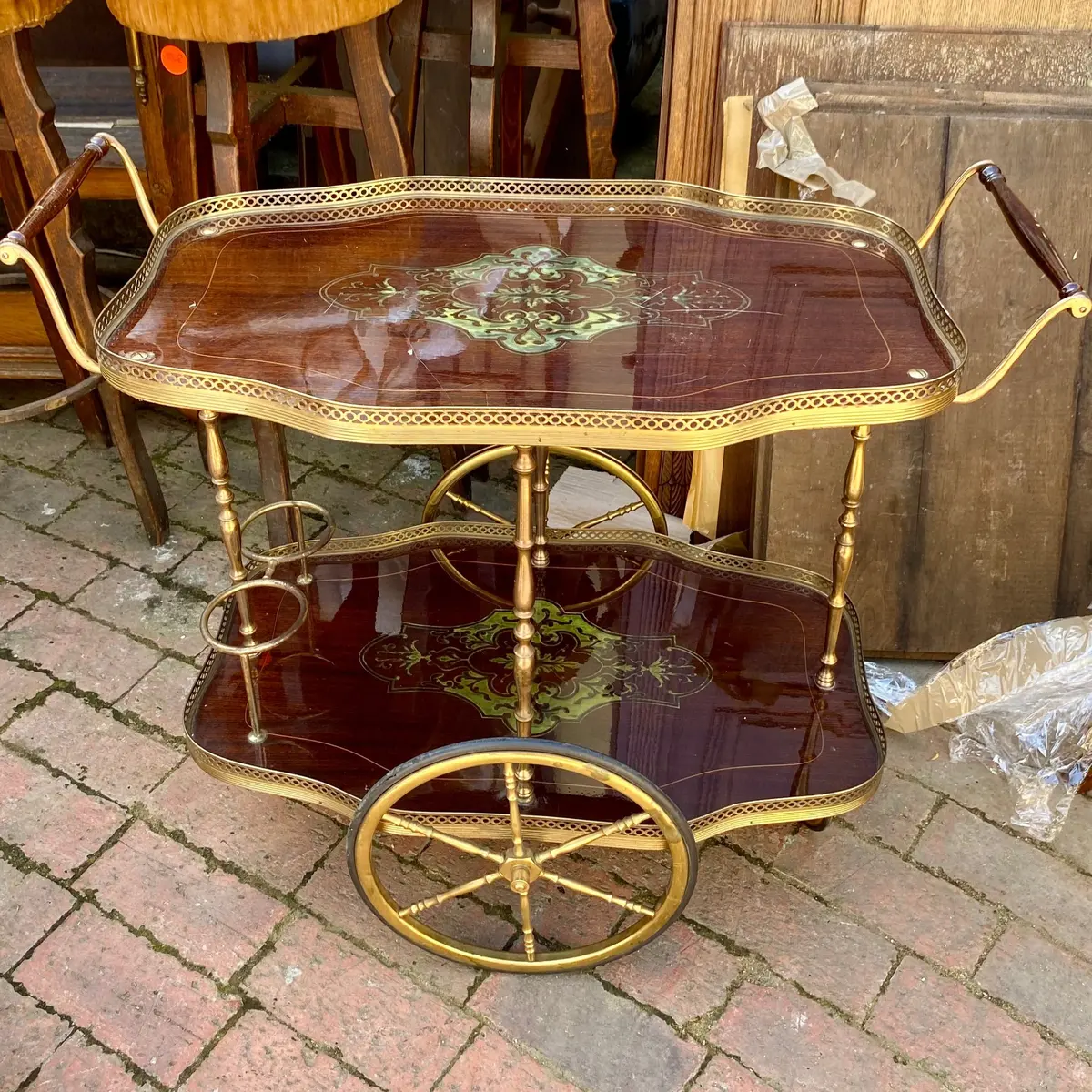 Vintage Inlaid Drinks Trolley With  Double Ended Handles - Sold 1