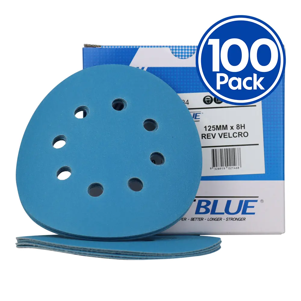 Revcut Blue Sanding Paper Hook & Loop P80 Grit 125Mm 8H X 100 Film Discs Box 1