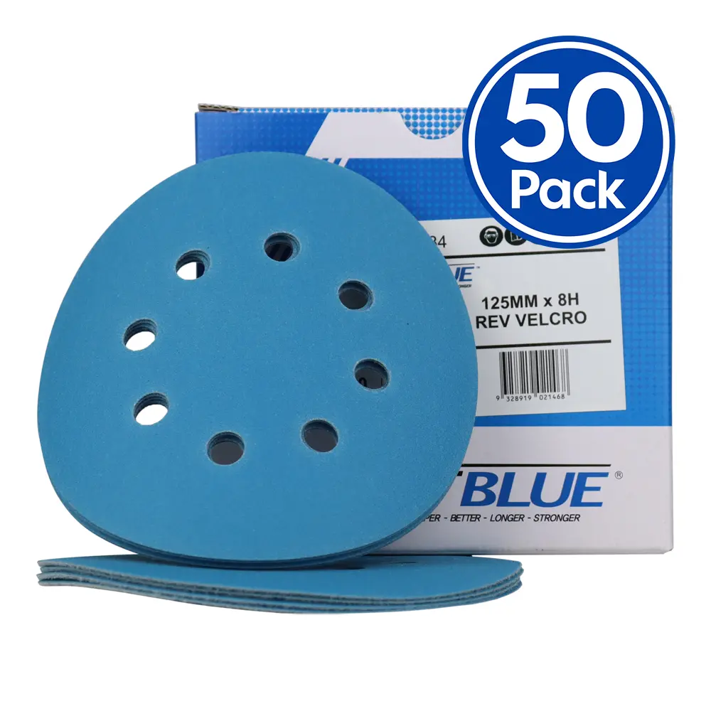 Revcut Blue Sanding Paper Hook & Loop P40 Grit 125Mm 8H X 50 Film Discs Box 1