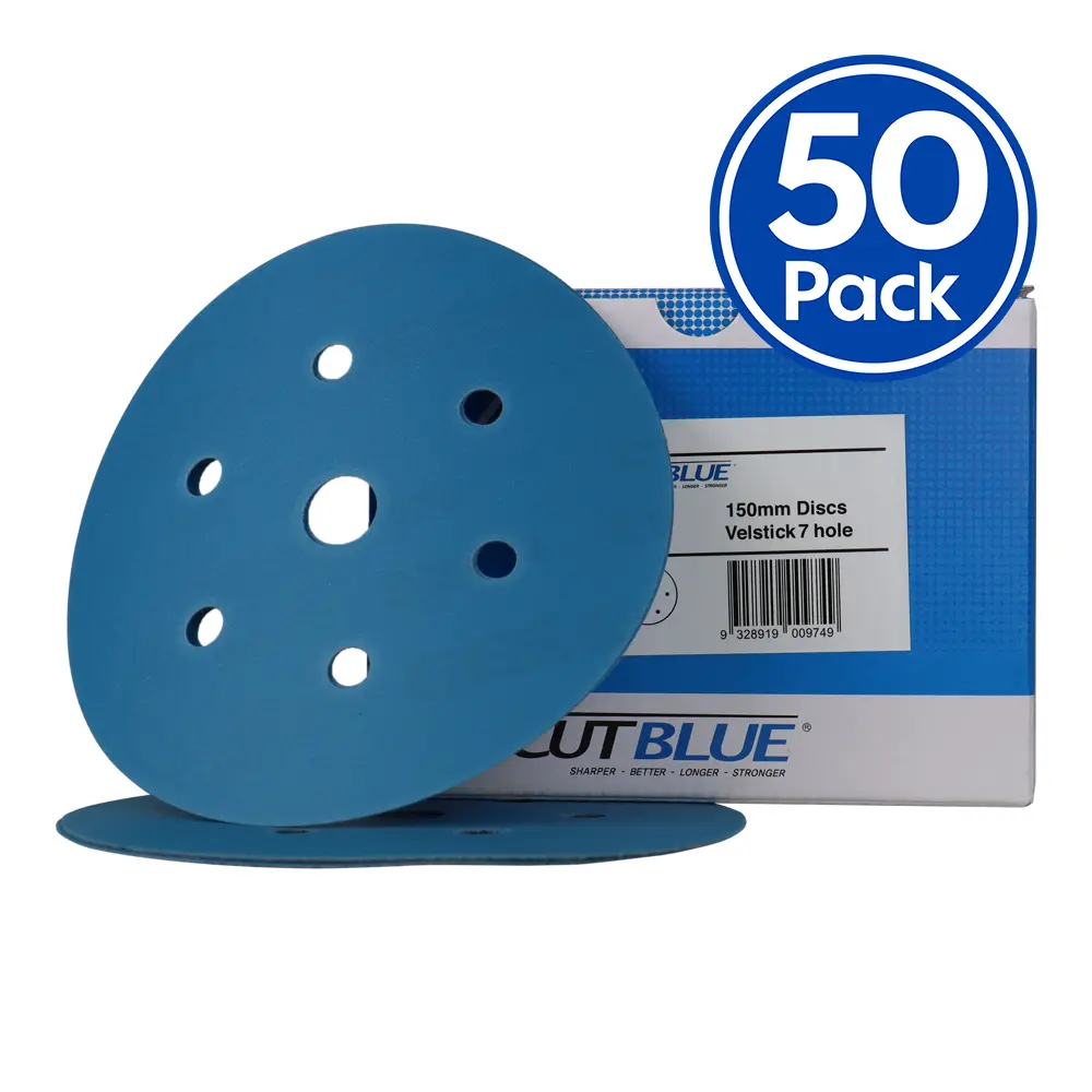 Revcut Blue Sanding Paper Grit P40 150Mm Hook & Loop 7 Hole 50 Film Discs 1