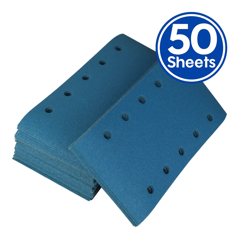 Revcut Blue P80 Grit Hook & Loop Sandpaper Sheets 115Mmx225mm 10H X 50 Pack 1