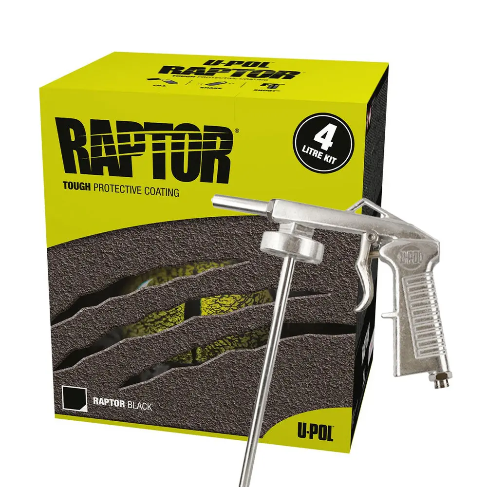 U-Pol Raptor Black Tough Protective Coating Bed Liner Kit With Shultz Gun 1