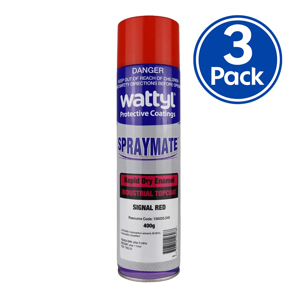 Wattyl Spraymate Industrial Quick Dry 1K Enamel 400G Aerosol R13 Signal Red X 3 Pack 1