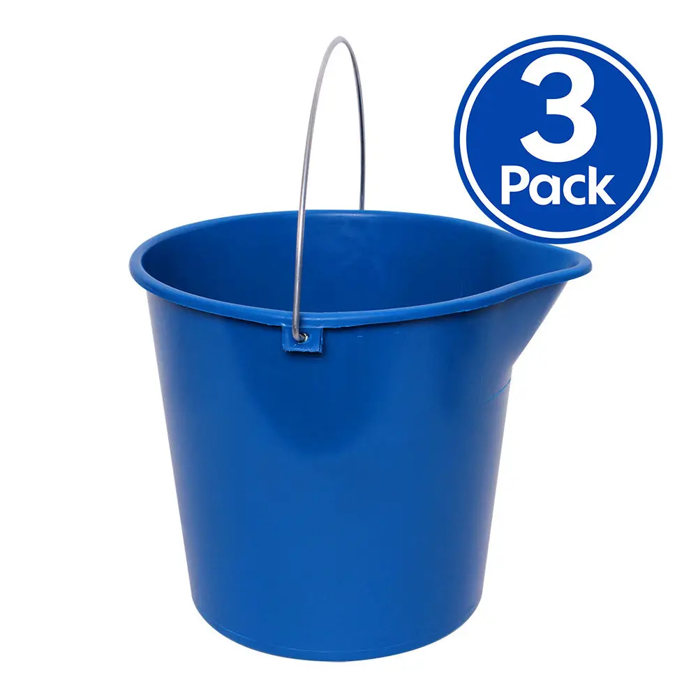 Sabco Plastic Bucket 10L Blue X 3 Pack Metal Handle Spout Round General Purpose 1