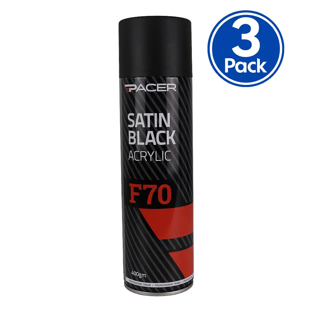 Pacer F70 Satin Black Acrylic 400Gm Automotive Spray Paint Durable Finish X3 1