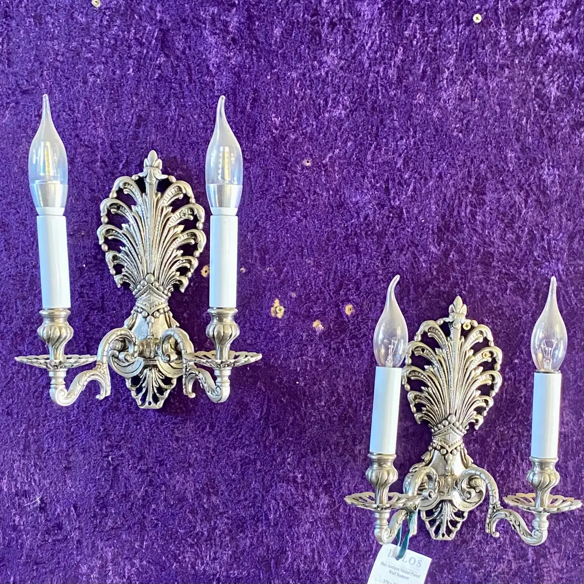 Pair Nickel Plated Antique Wall Sconces - Sold 1