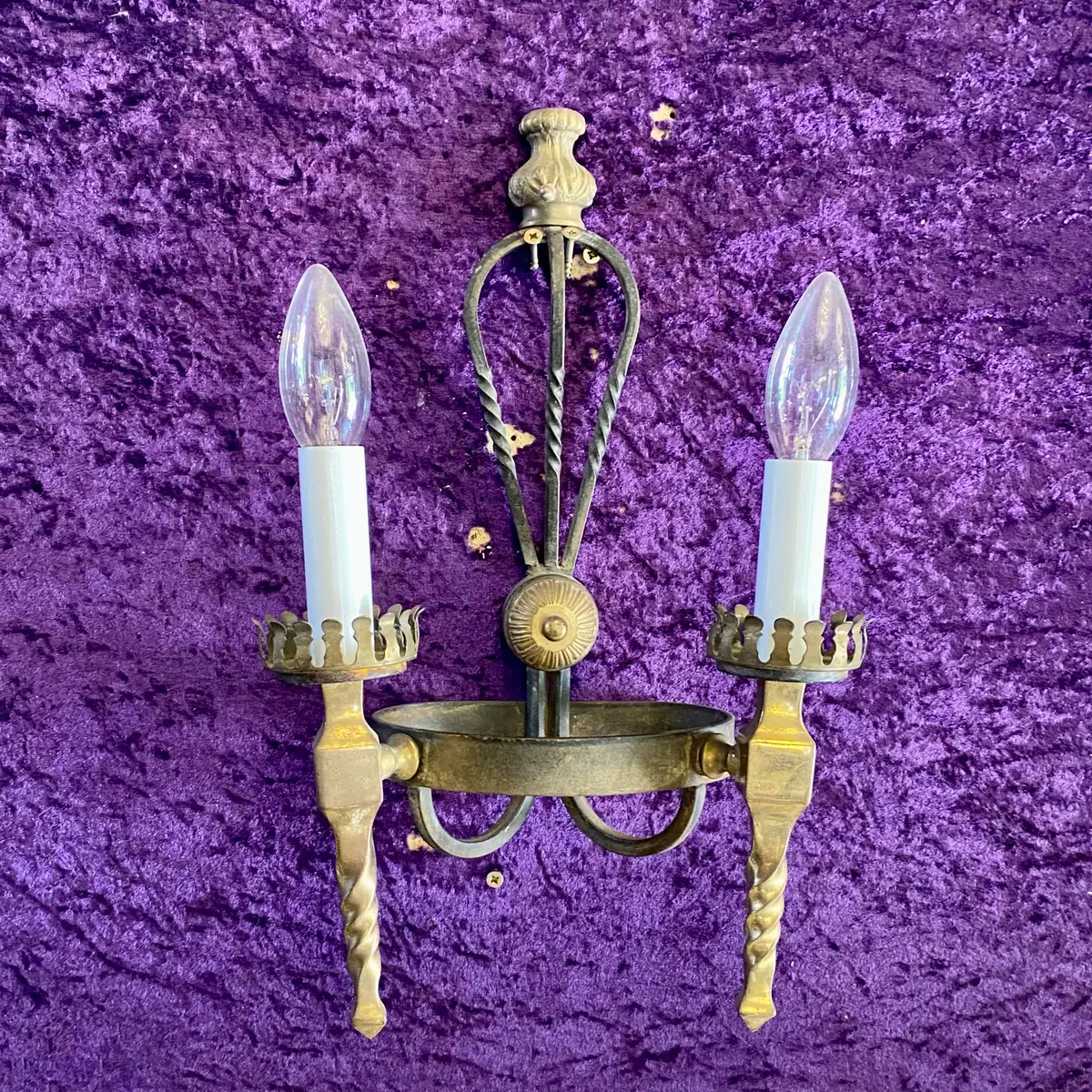 Pair Antique Wrought Iron And Brass Wall Sconces - Sold 1
