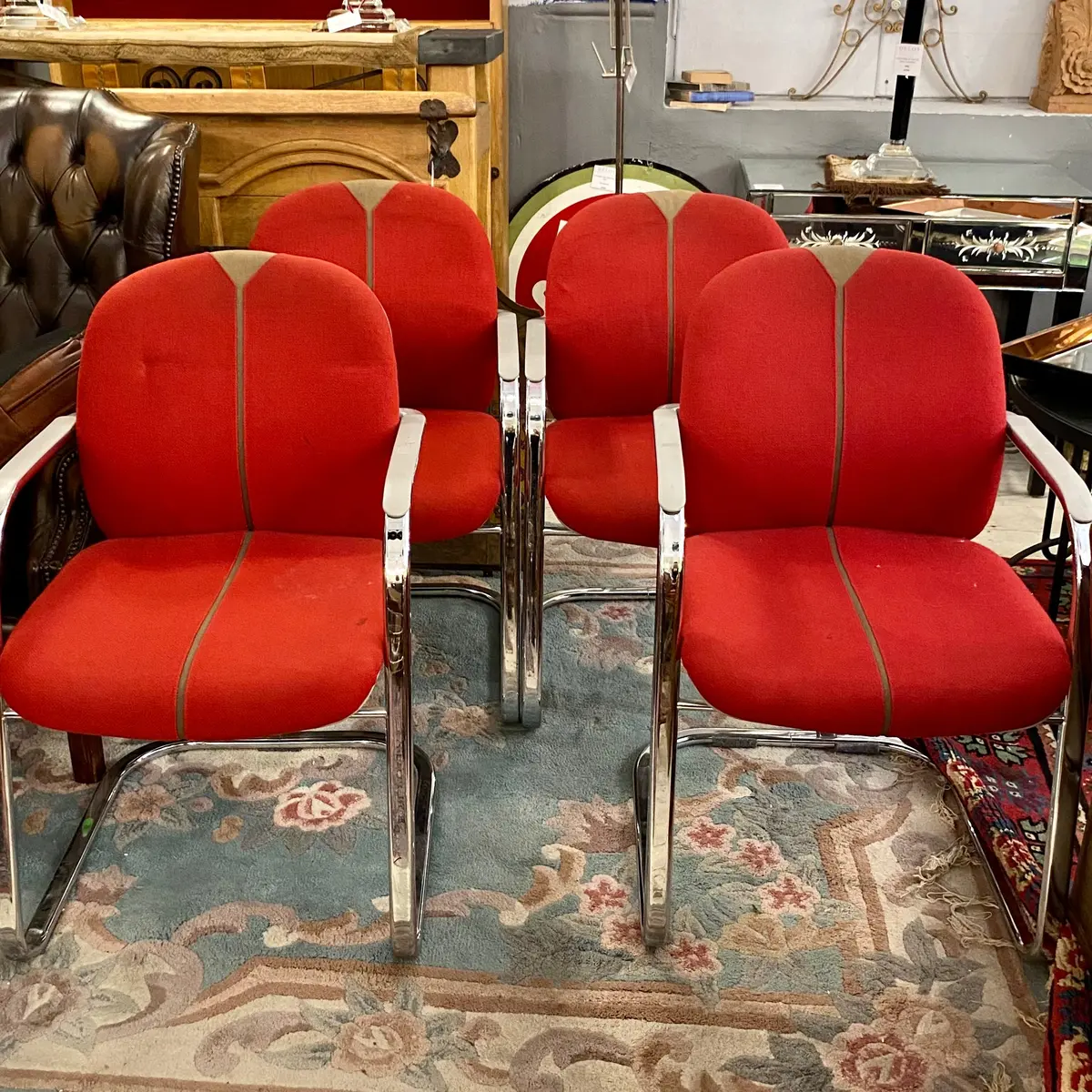Set Of Four Red Modernist Chairs 1