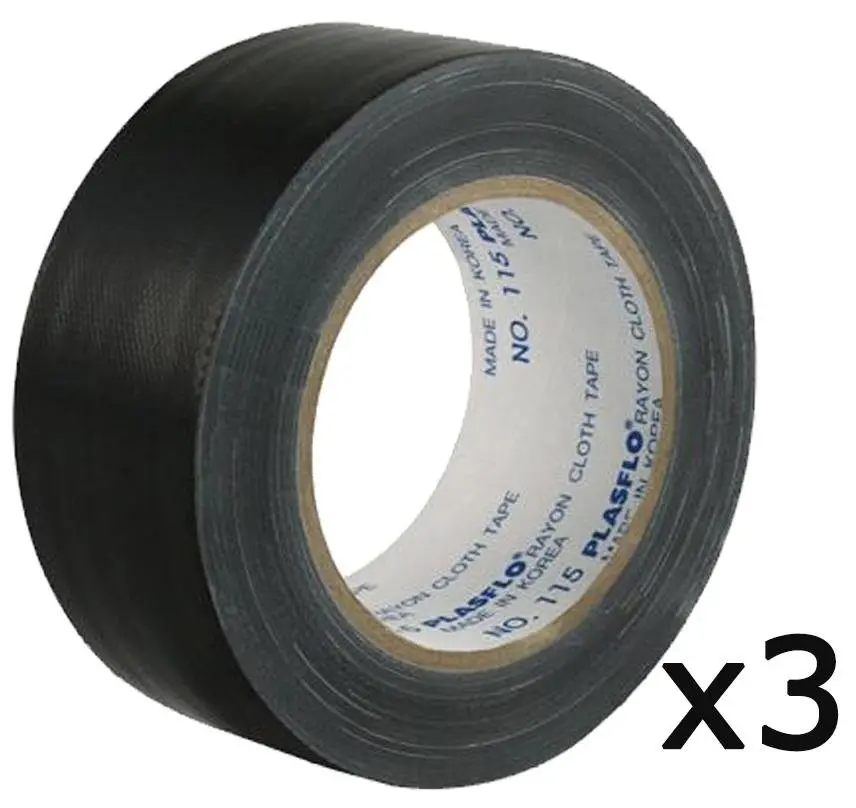 Premium Grade Black Cloth Tape 75Mm X 25M 3 Pack Render Duct Blast Gaffa Race 1