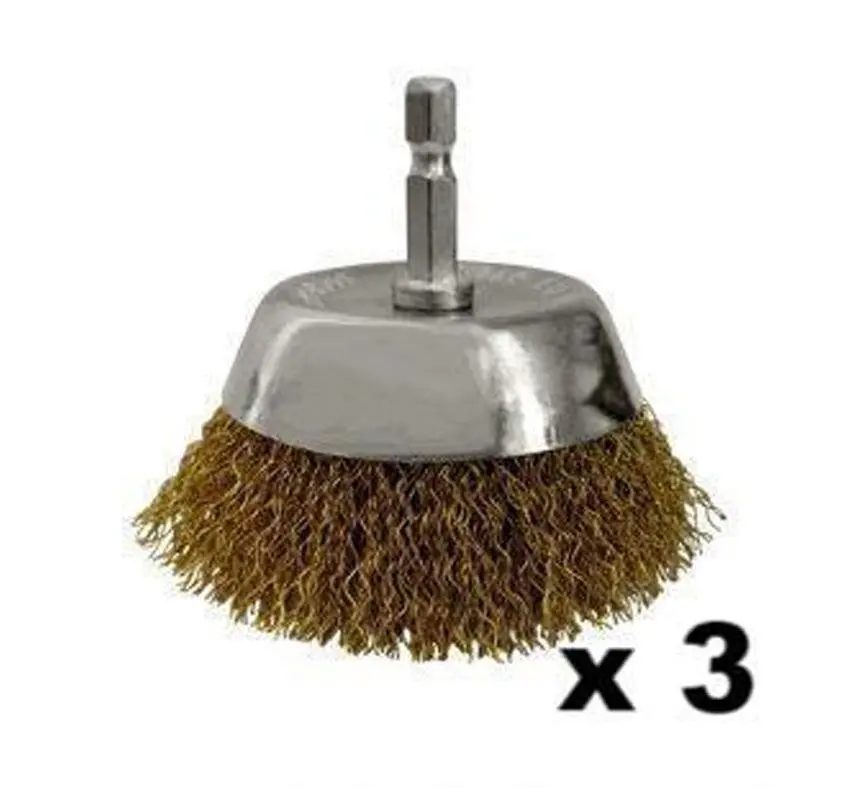 Josco Brumby 75Mm Drill Bit Steel Wire Spindle-Mounted Crimped Cup Brush X 3 1