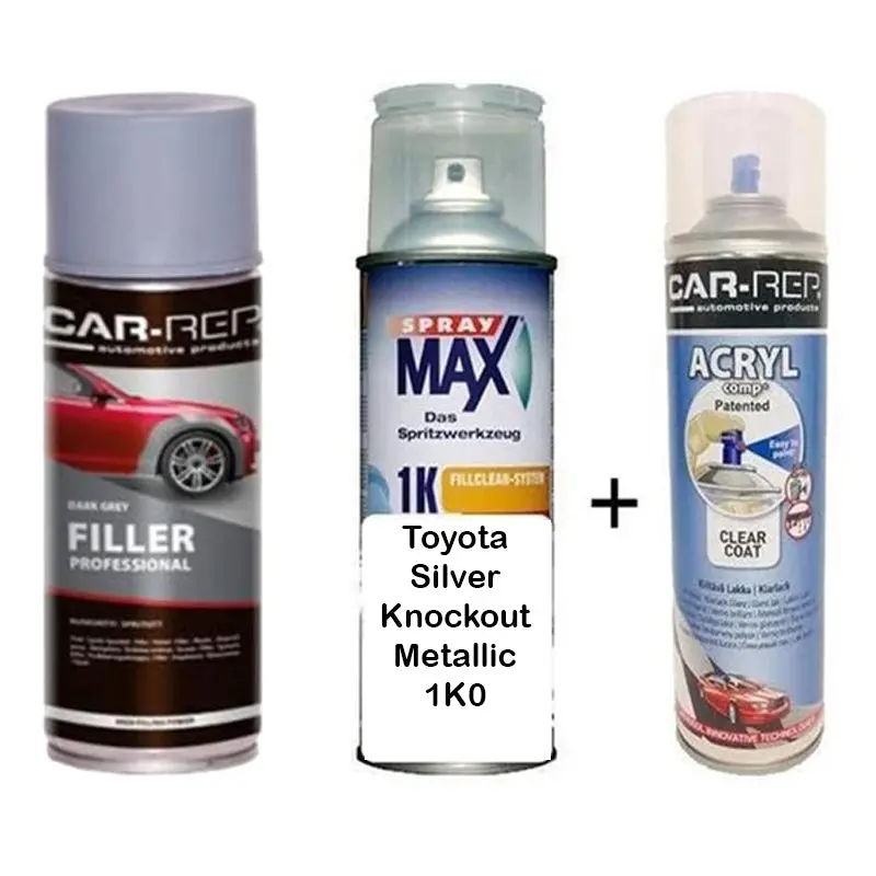 Auto Touch Up Paint For Toyota Silver Knockout Metallic 1K0 Plus 1K Clear Coat & Primer 1