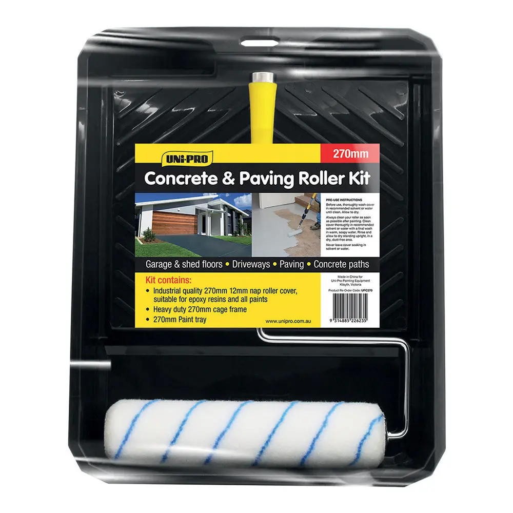 Uni-Pro 270Mm Concrete & Paving Roller Kit 12Mm Nap All Paint Solvent Resistant 1
