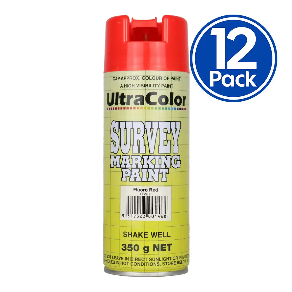 Ultracolor Survey Marking Paint Spot Marker Aerosol Can 350G Fluoro Red X 12 Box 1