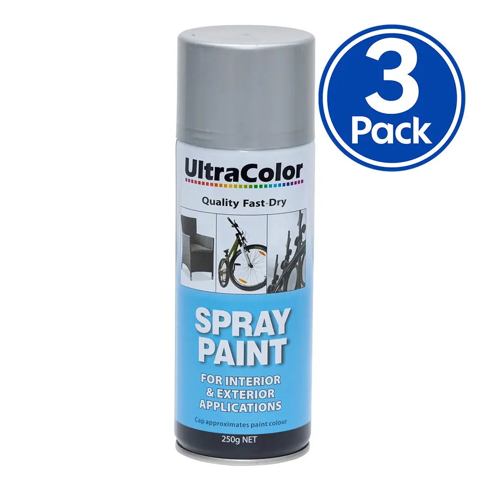 Ultracolor Spray Paint Fast Drying Interior Exterior 250G Aluminium X 3 Cans 1