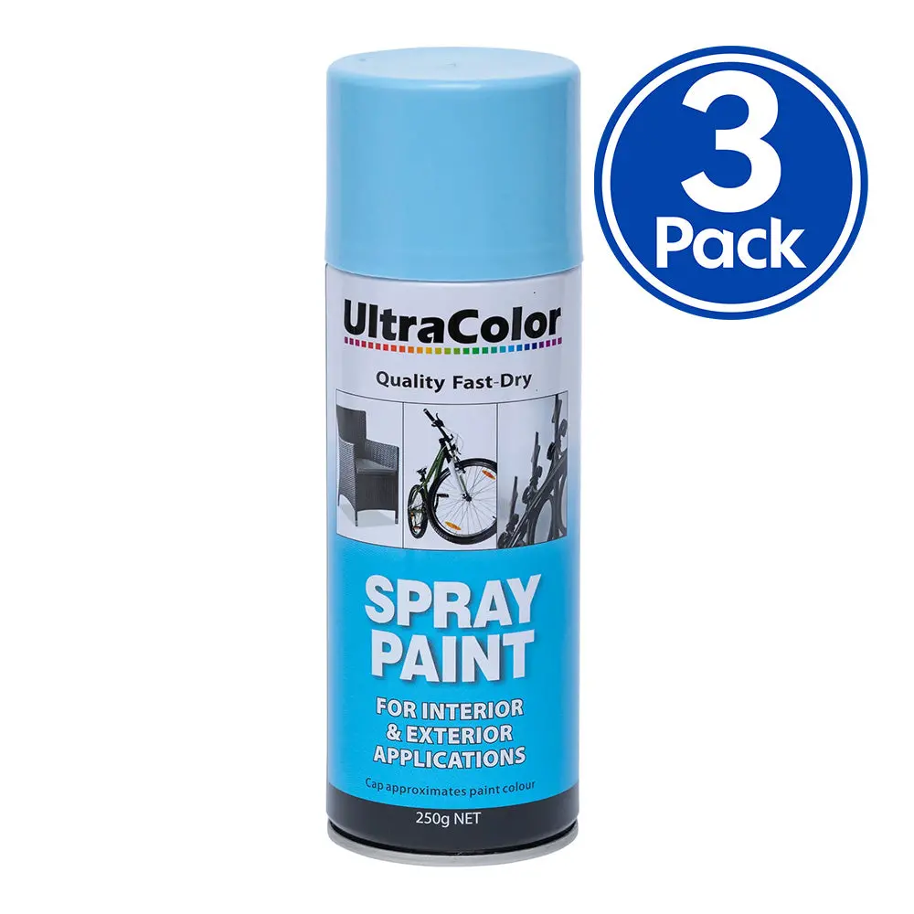 Ultracolor Spray Paint Fast Drying Interior Exterior 250G Baby Blue X 3 Cans 1