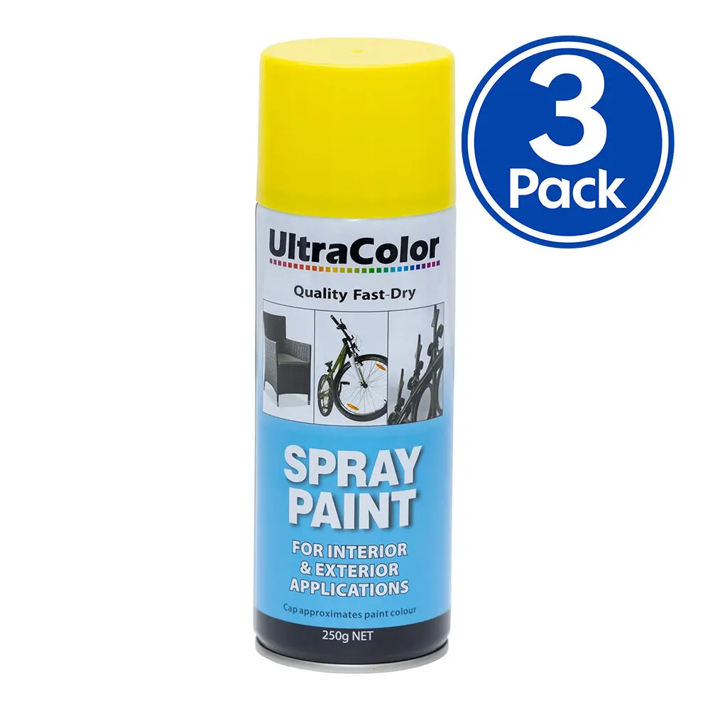 Ultracolor Spray Paint Fast Drying Interior Exterior 250G Buttercup X 3 Cans 1