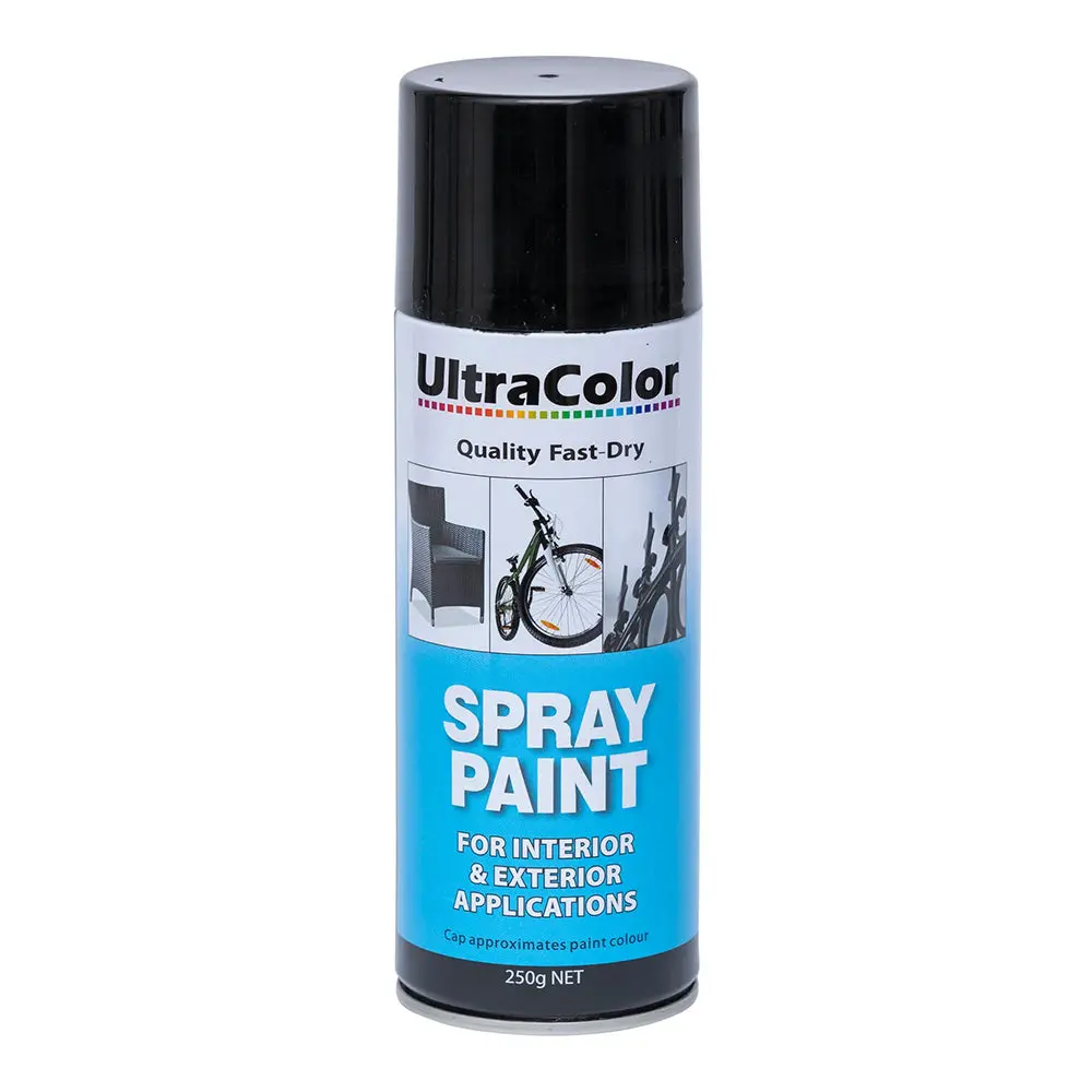 Ultracolor Spray Paint Fast Drying Interior Exterior 250G Black Gloss Cans 1