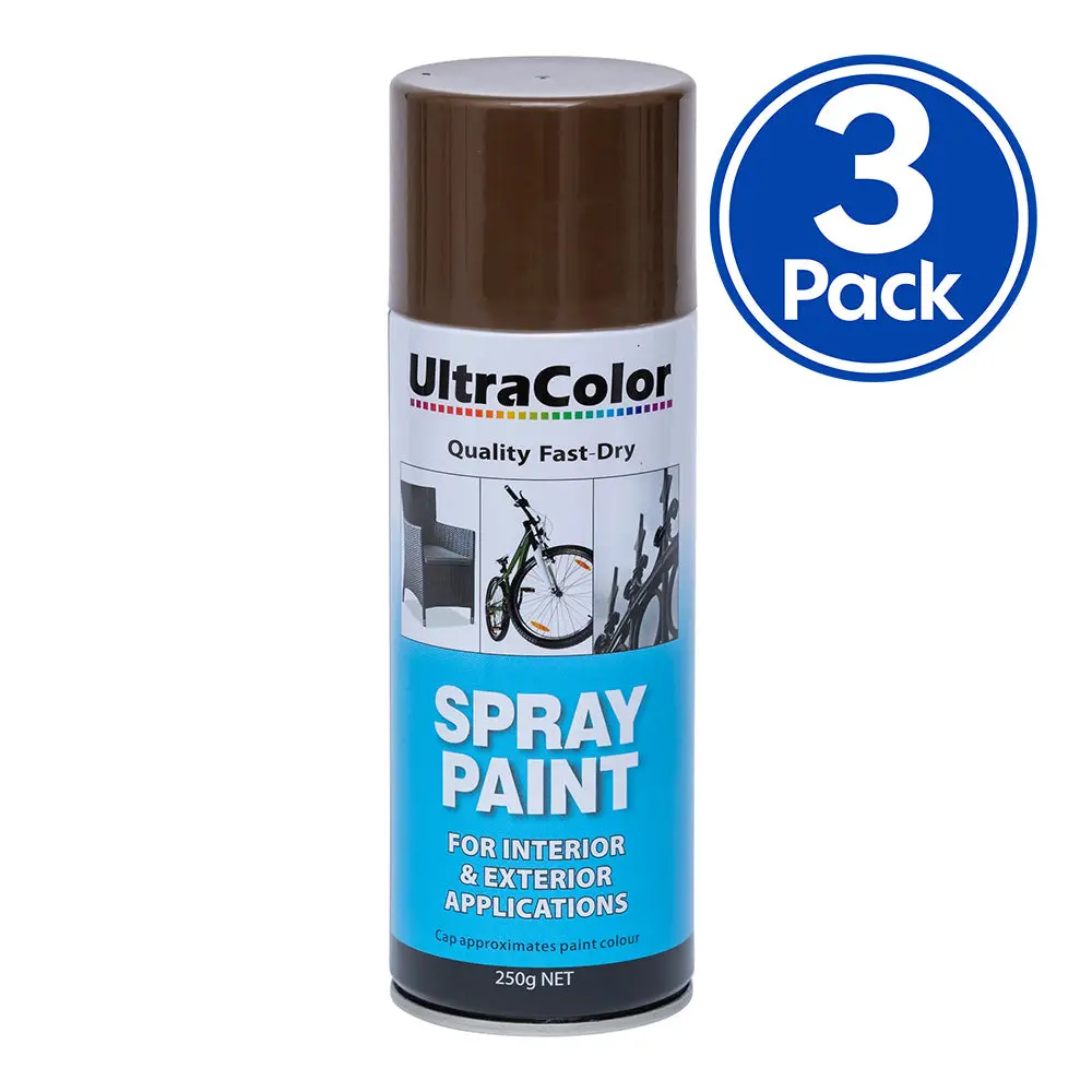 Ultracolor Spray Paint Fast Drying Interior Exterior 250G Mission Brown X 3 Cans 1