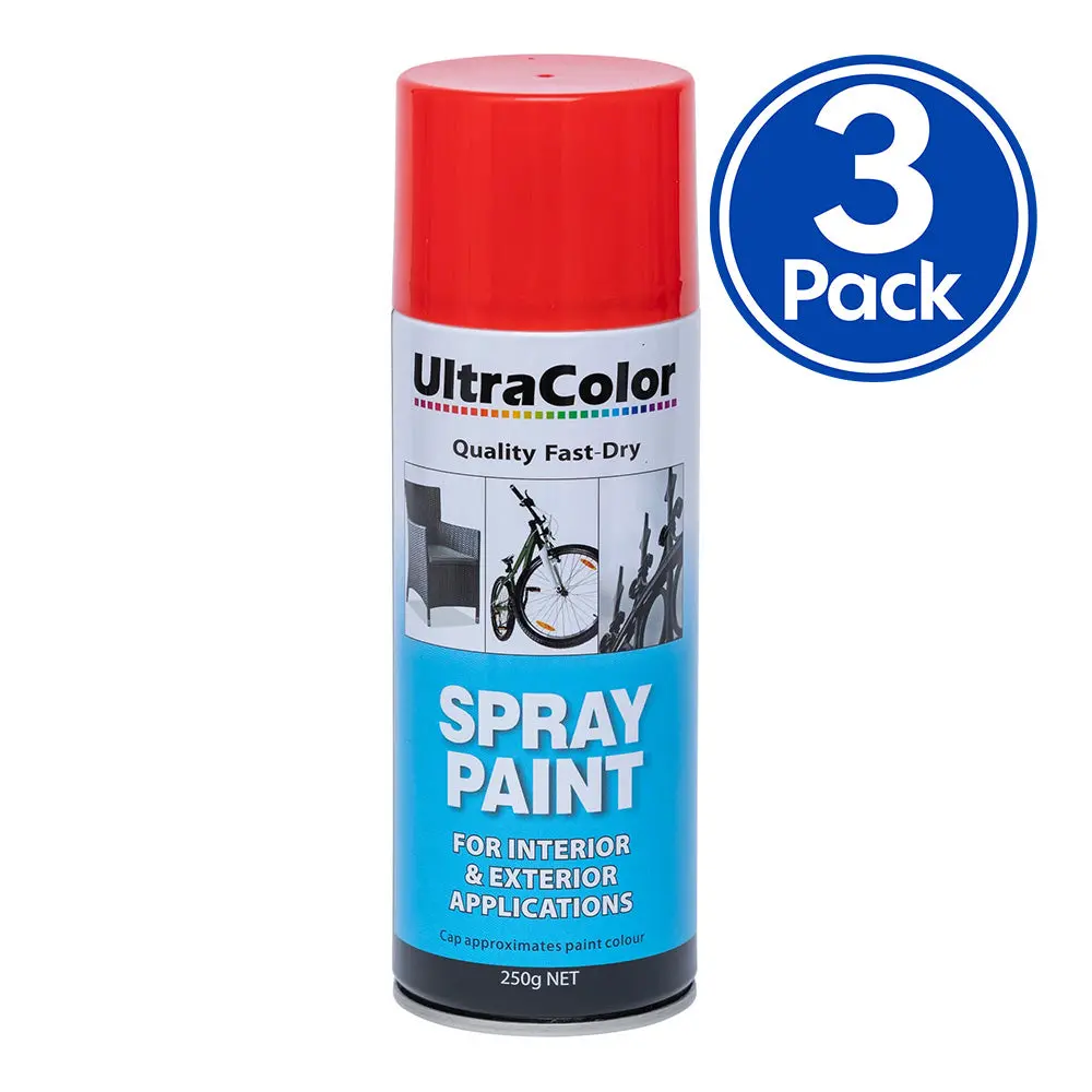 Ultracolor Spray Paint Fast Drying Interior Exterior 250G Bright Red X 3 Cans 1