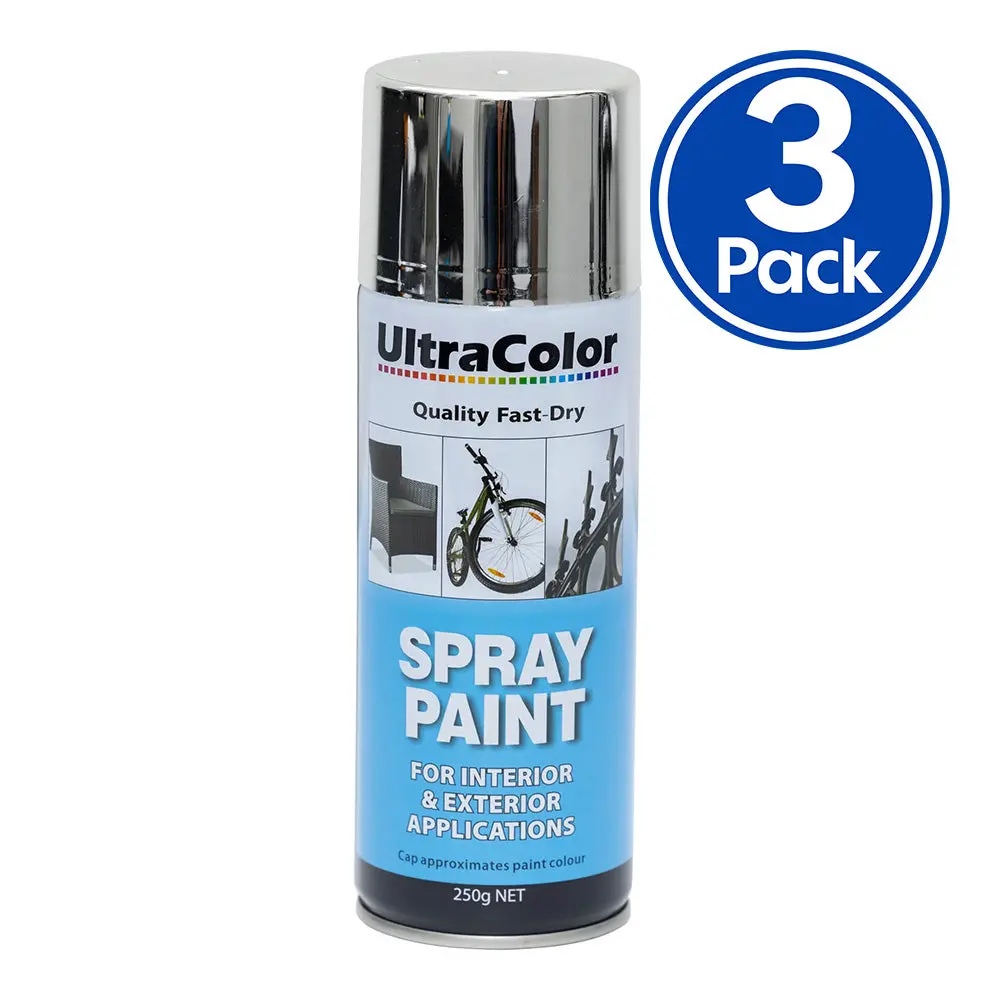 Ultracolor Spray Paint Fast Drying Interior Exterior 250G Chrome X 3 Cans 1