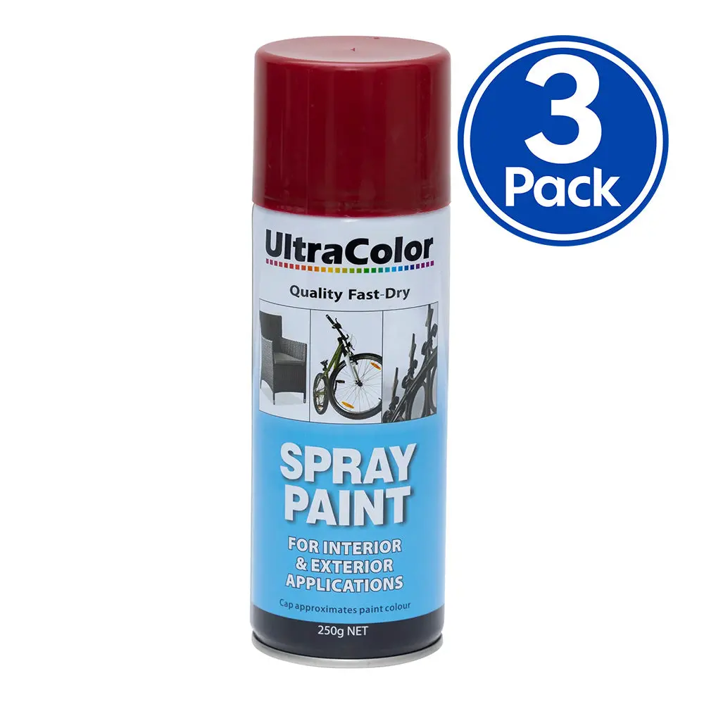 Ultracolor Spray Paint Fast Drying Interior Exterior 250G Claret X 3 Cans 1
