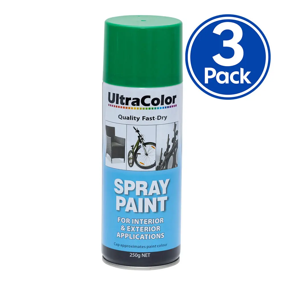 Ultracolor Spray Paint Fast Drying Interior Exterior 250G Emerald Green X 3 Cans 1