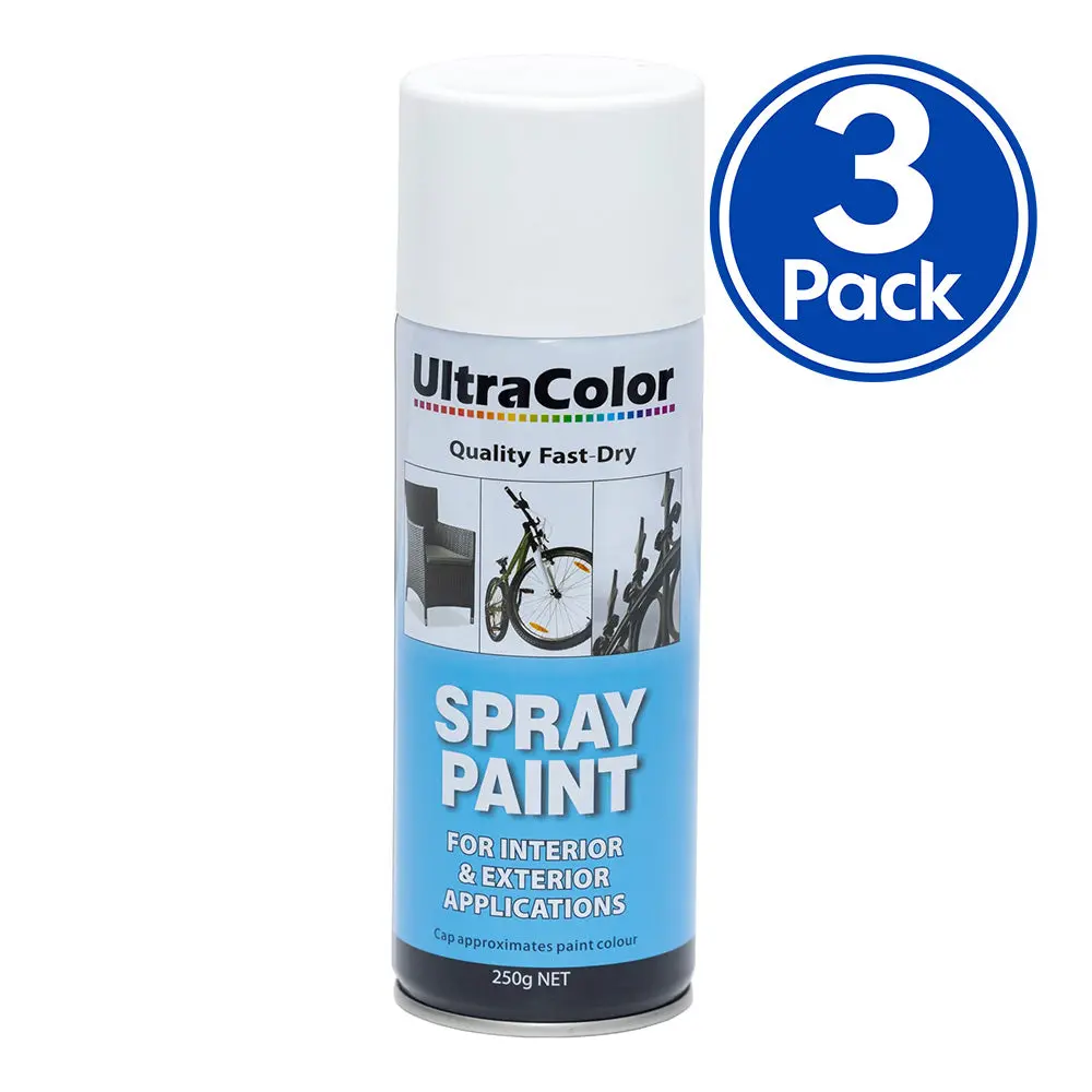 Ultracolor Spray Paint Fast Drying Interior Exterior 250G Gloss White X 3 Cans 1