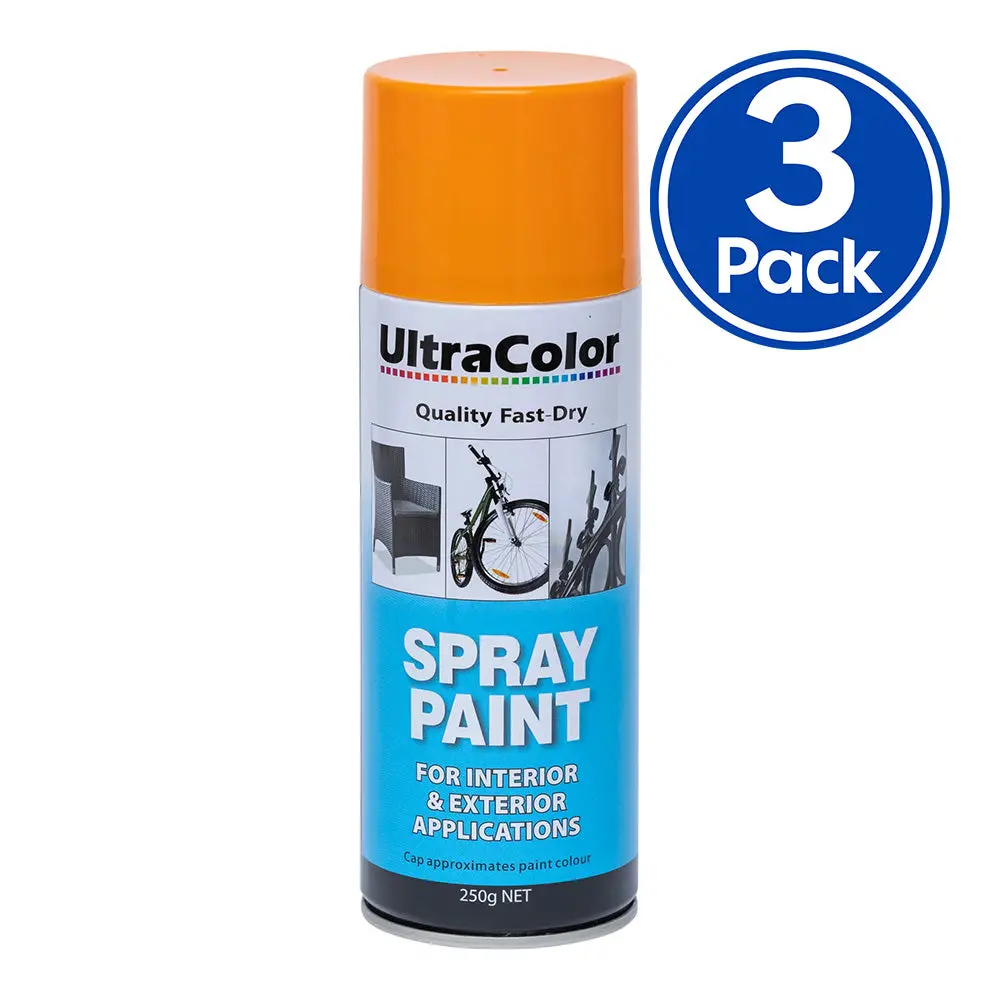 Ultracolor Spray Paint Fast Drying Interior Exterior 250G Orange X 3 Cans 1
