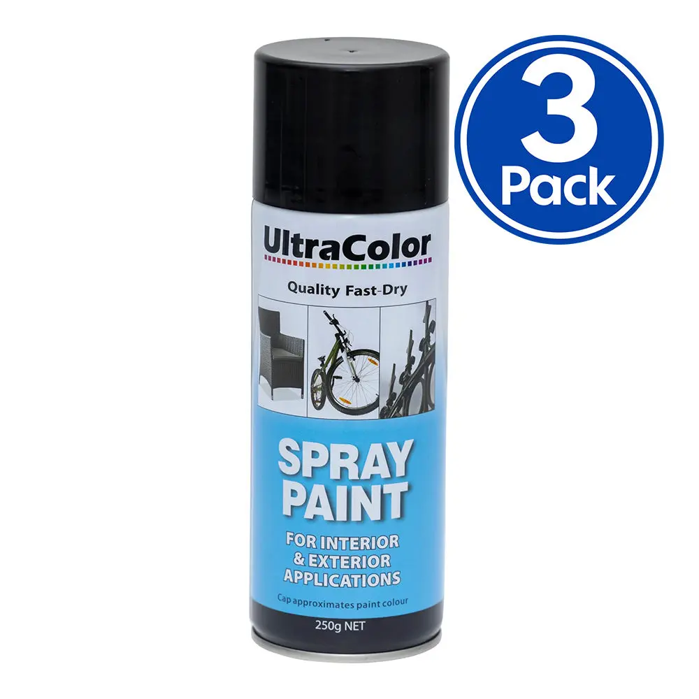 Ultracolor Spray Paint Fast Drying Interior Exterior 250G Matt Black X 3 Cans 1