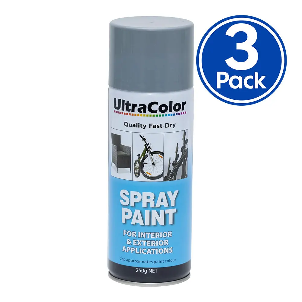 Ultracolor Spray Paint Fast Drying Interior Exterior 250G Mid Grey X 3 Cans 1