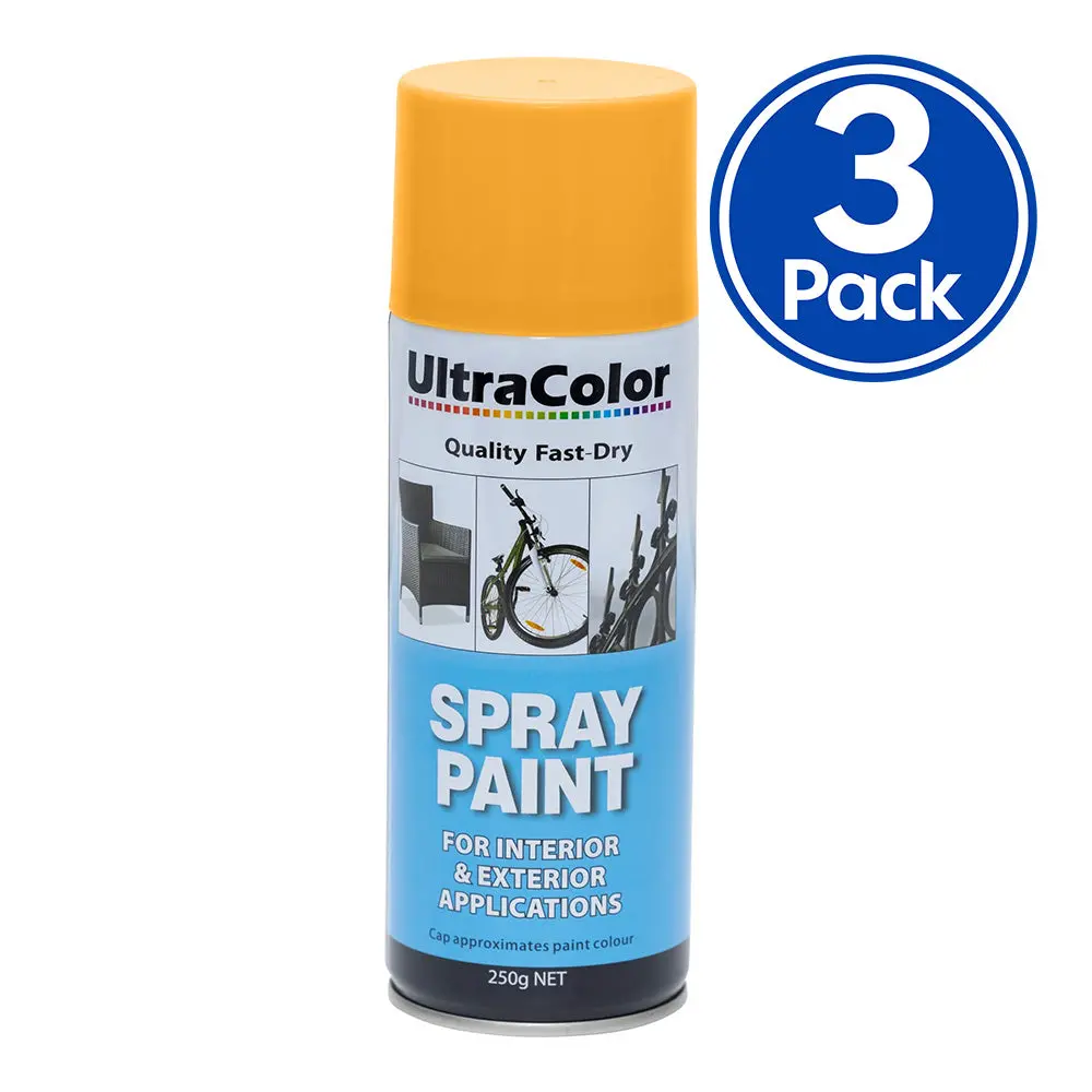 Ultracolor Spray Paint Fast Drying Interior Exterior 250G New Cat Yellow X 3 Cans 1