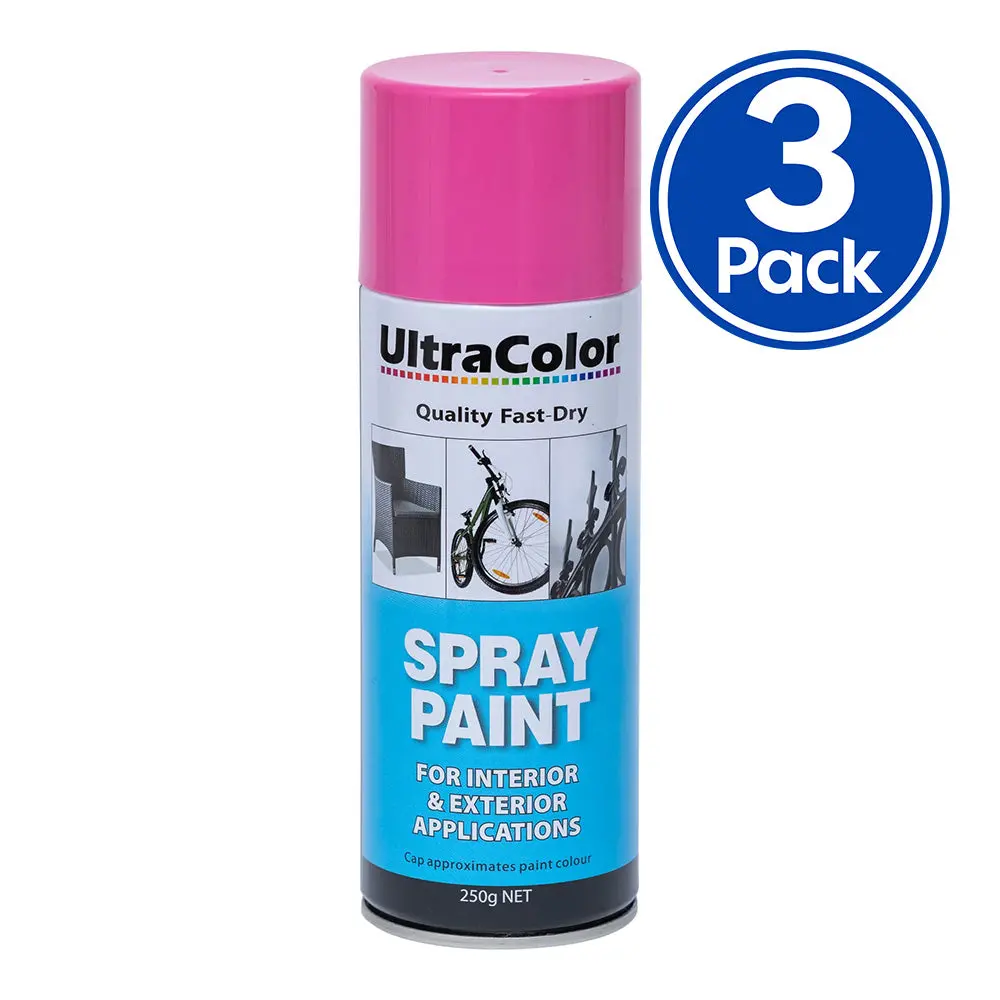 Ultracolor Spray Paint Fast Drying Interior Exterior 250G Rose Pink X 3 Cans 1