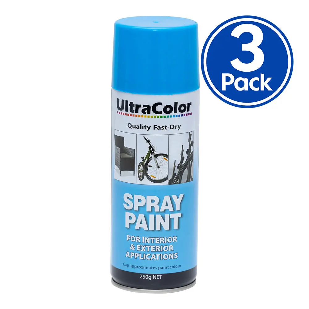 Ultracolor Spray Paint Fast Drying Interior Exterior 250G Sky Blue X 3 Cans 1