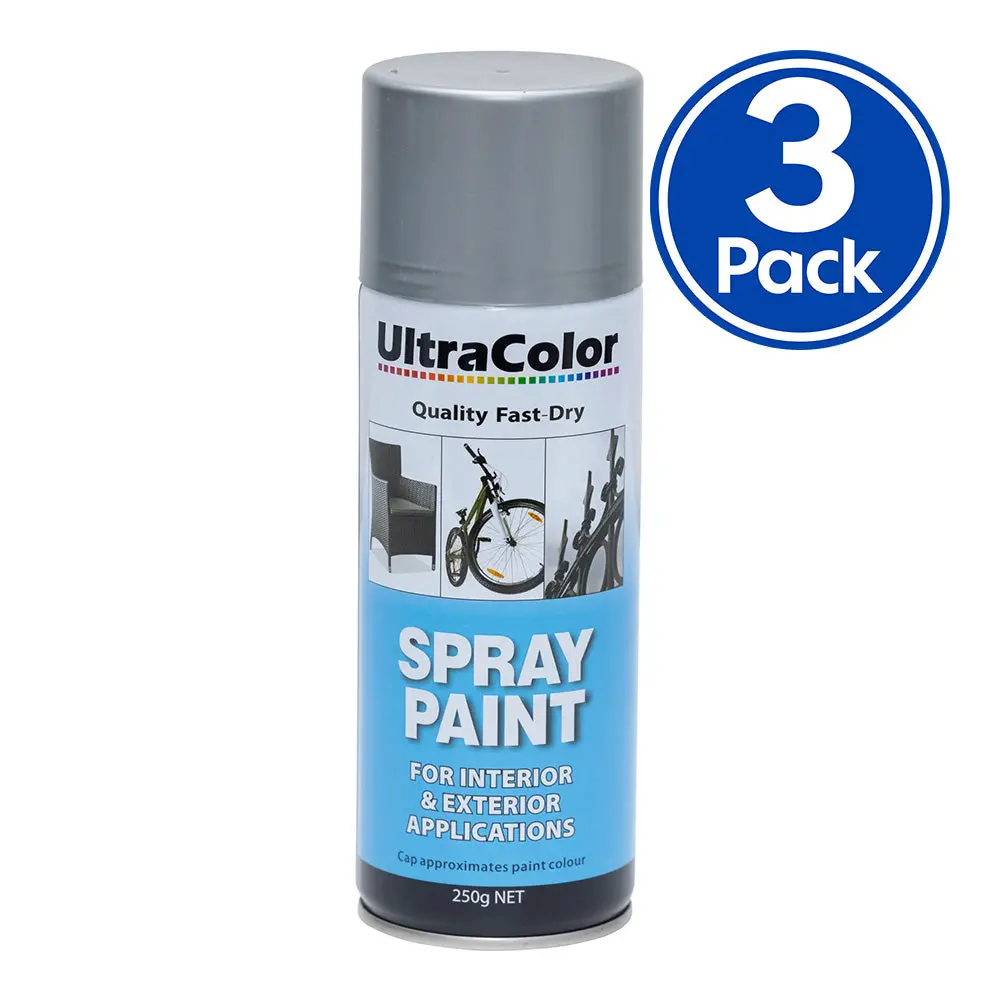 Ultracolor Spray Paint Fast Drying Interior Exterior 250G Silver X 3 Cans 1