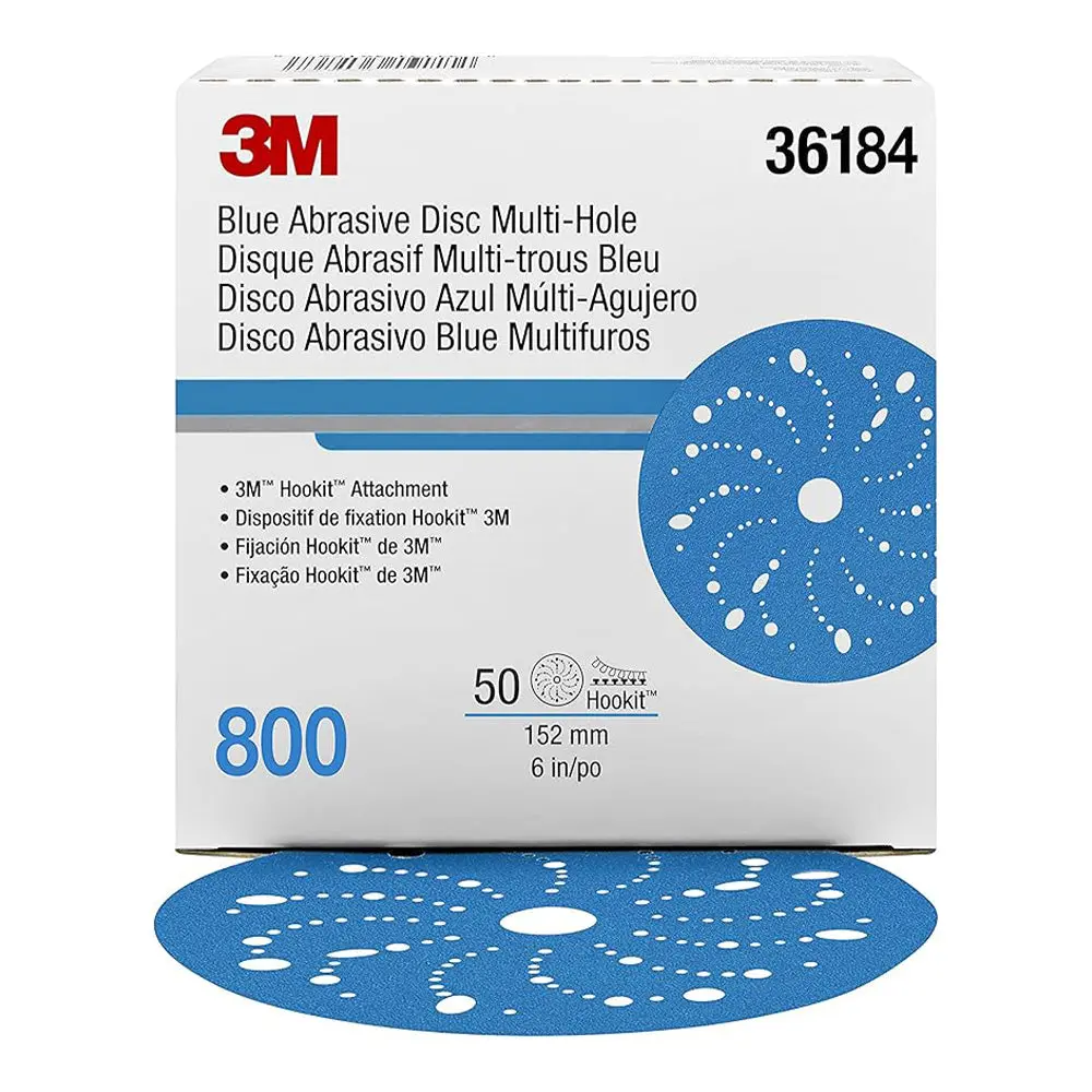 3M 36184 Hookit Blue Sandpaper Disc Multihole 150Mm 800 Grit X 50 Pack Box 1