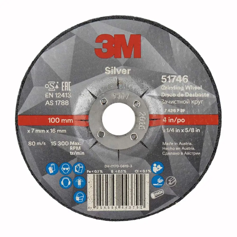 3M 51746 Silver Depressed Centre Grinding Wheel 100Mm X 7Mm X 16Mm 1