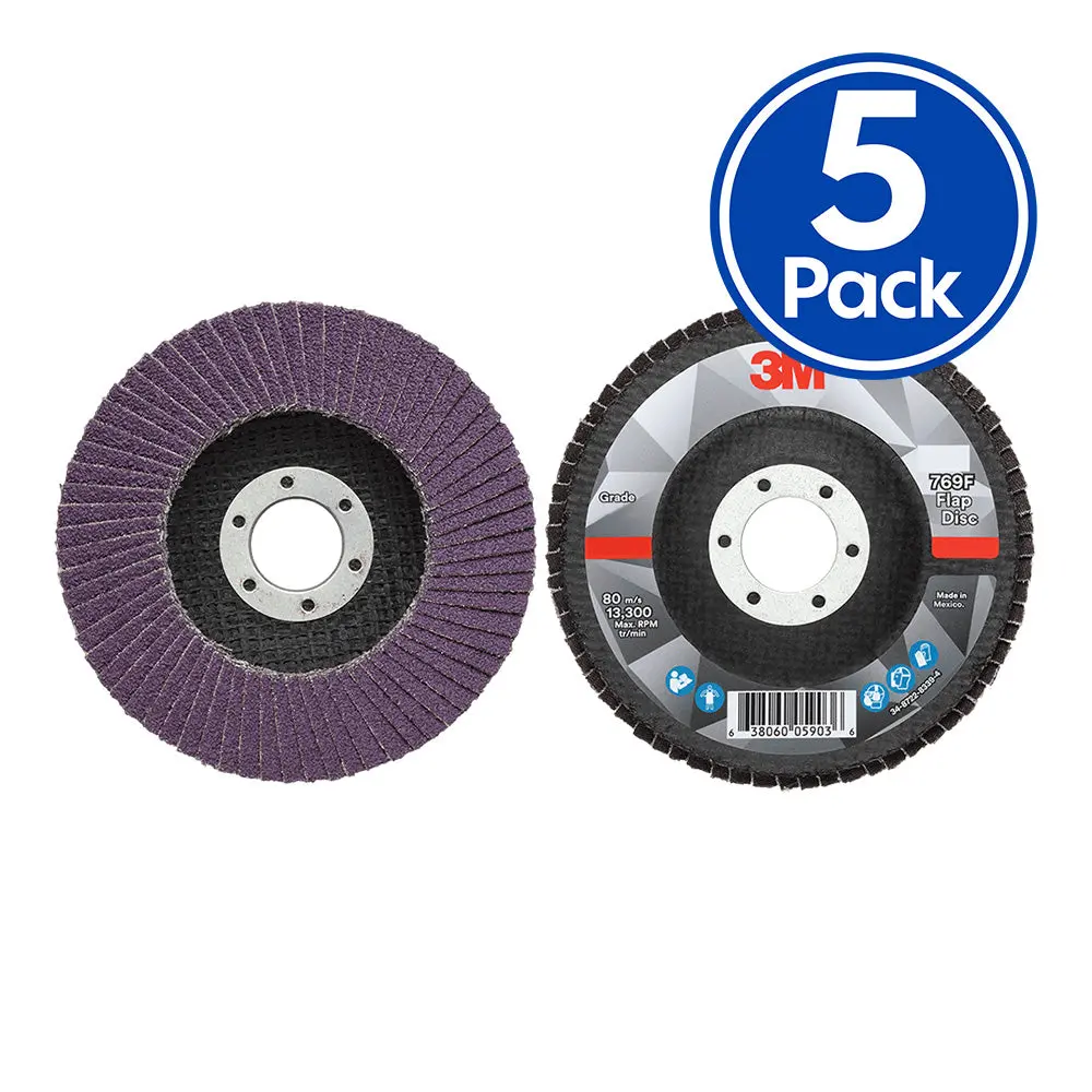 3M 769F Flap Disc 60 Grit 115Mm X 22.3Mm X 5 Pack Purple Center Metalwork 1