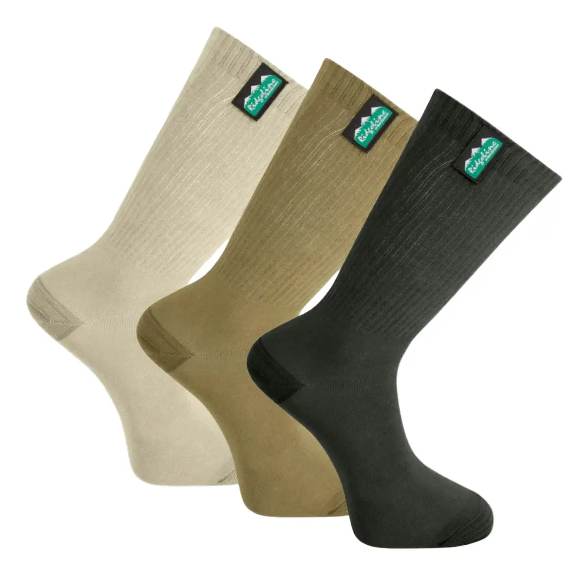 Ridgeline Cotton Light Work Socks Mid Length 3-Pack - Olive Multi 1