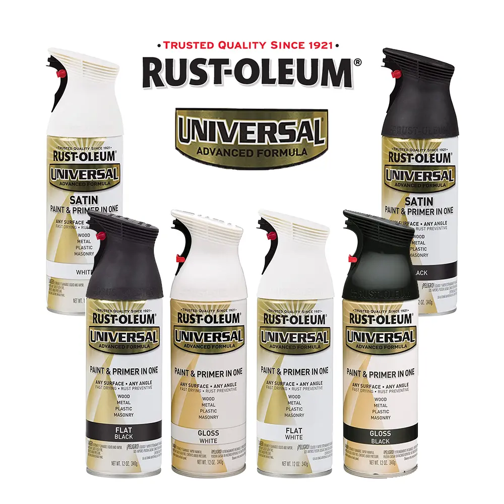 Rust-Oleum Universal Paint & Primer Spray Paint 340G Aerosol Gloss Satin Flat Black White 1