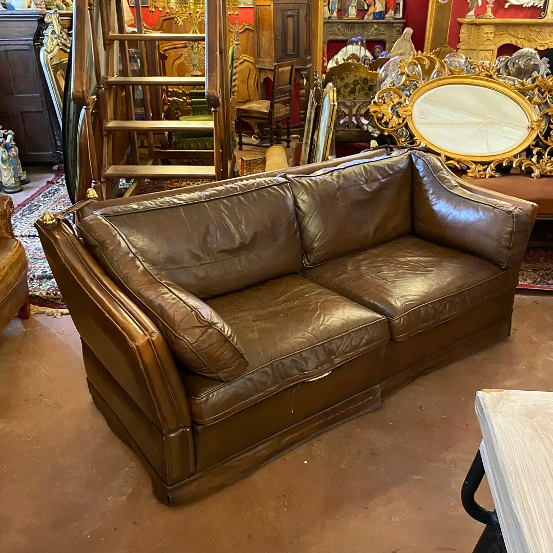 Dark Brown Knoll Leather Sofa - Sold 1