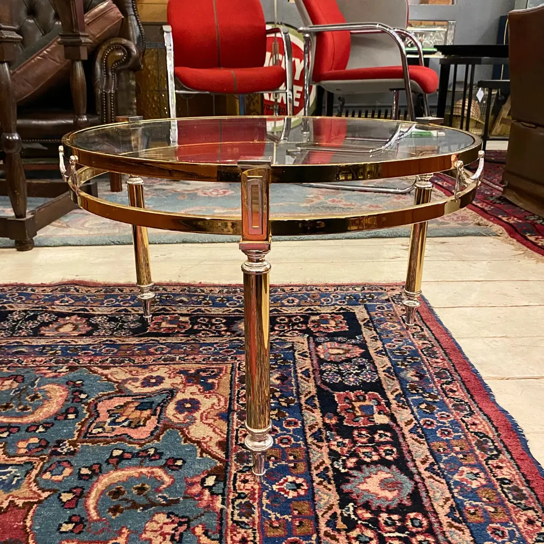 Vintage Polished Brass & Glass Coffee Table 1