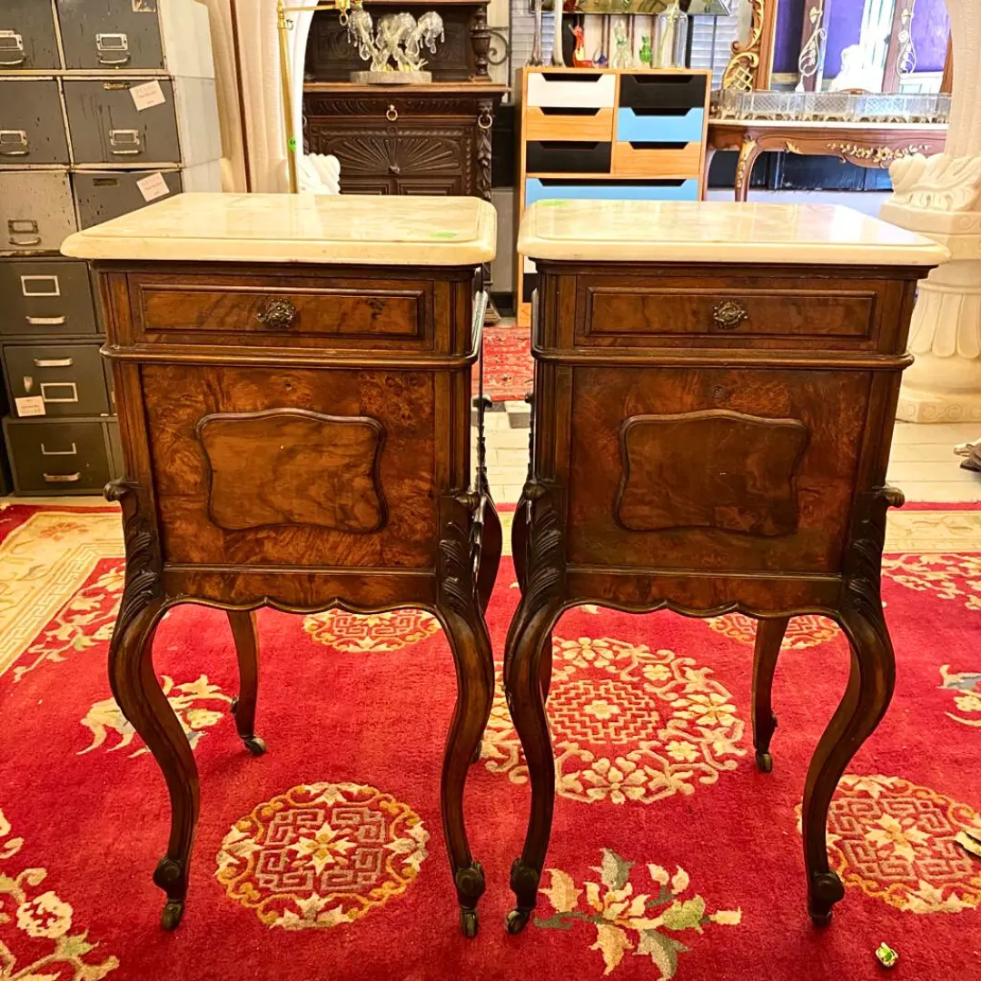 Pair Of Antique Rosewood & Marble Pedestals - Sold 1
