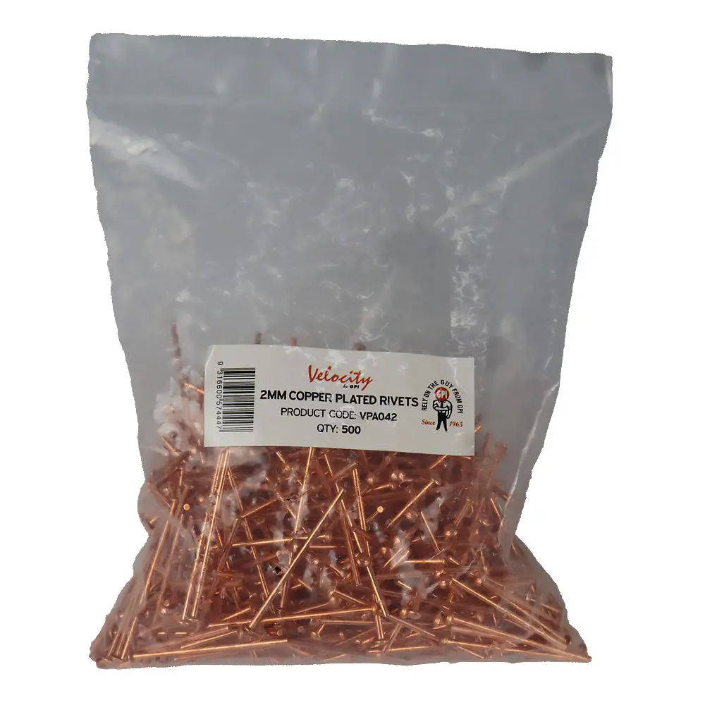 Velocity 2Mm Copper Plated Rivets 500 Pack Automotive Panel Fixing Fasteners 1