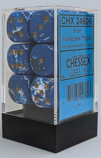 Dice: 12X D6: 16 Mm: Brush: Wavebreak / Gold 1